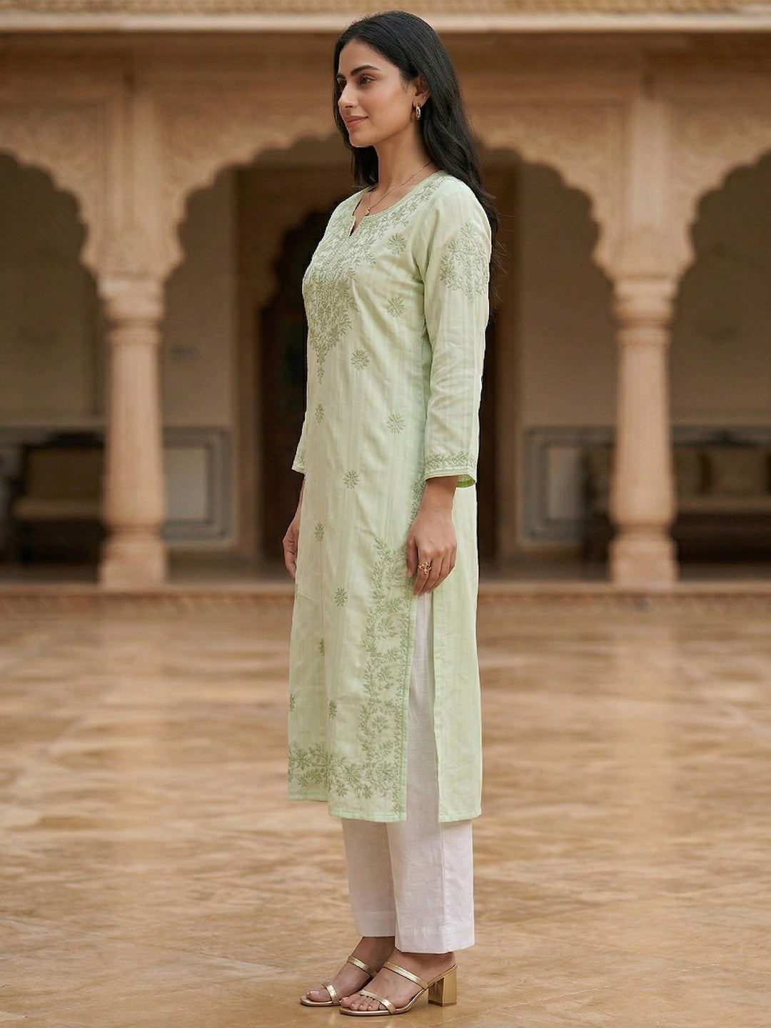 Elegant Green Rayon Kurti with Delicate Embroidery - Image 4