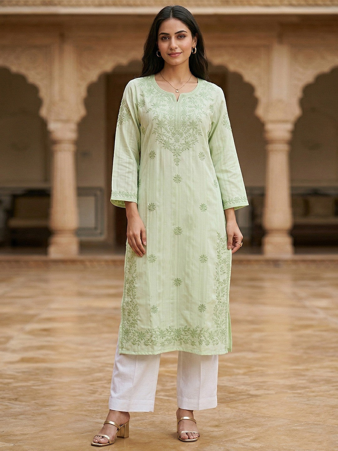 Elegant Green Rayon Kurti with Delicate Embroidery - Image 1