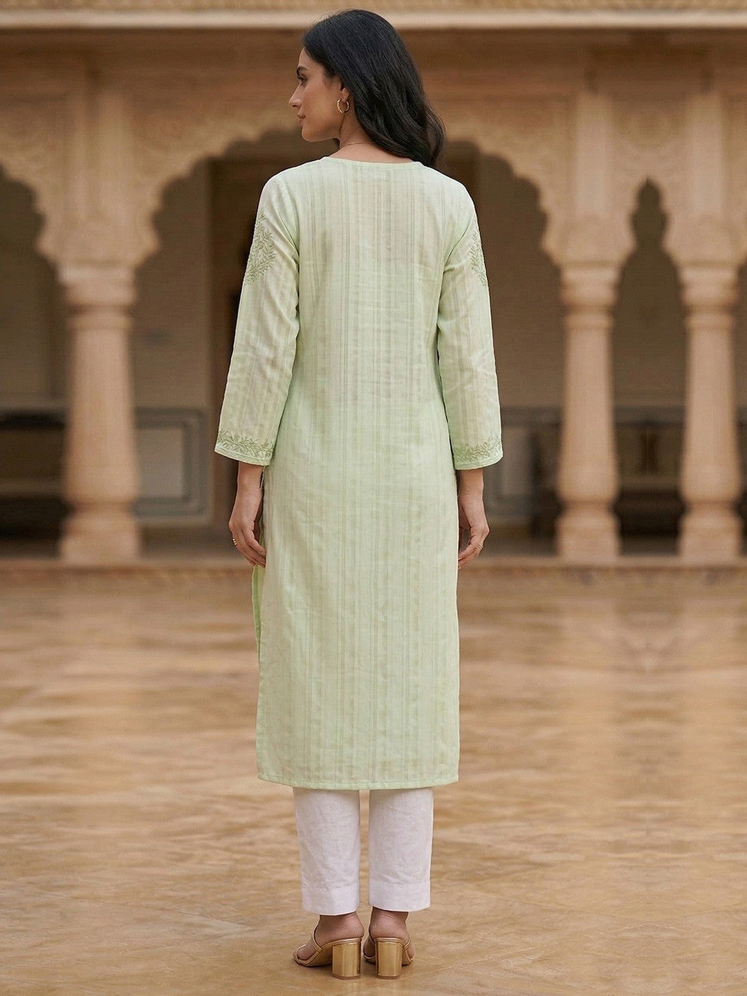 Elegant Green Rayon Kurti with Delicate Embroidery - Image 4