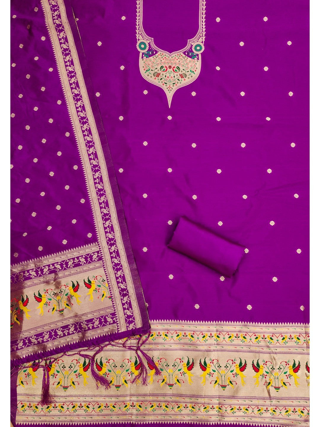 Elegant Purple Banarasi Silk Unstitched Dress Material with Dupatta - Image 5