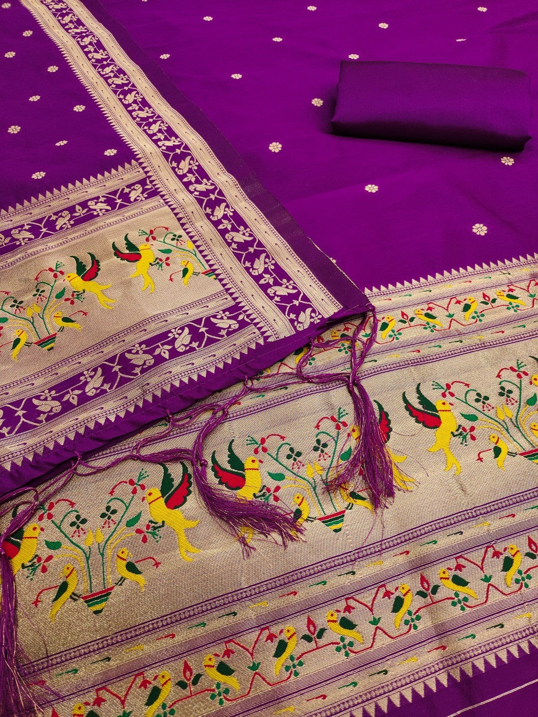 Elegant Purple Banarasi Silk Unstitched Dress Material with Dupatta - Image 4