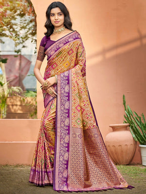 Timeless Dark Mustard Geometric & Floral Design Weaving Silk Blend Saree With Stylish Tassels Pallu - Image 1