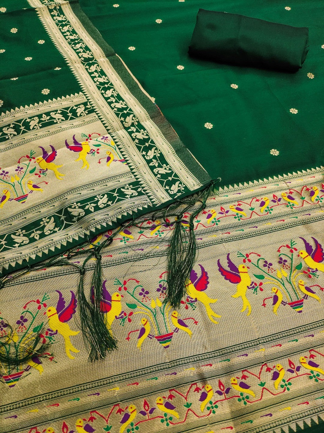 Elegant Bottle Green Banarasi Silk Unstitched Dress Material with Dupatta - Image 5