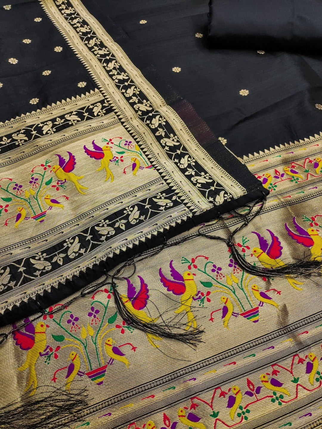Elegant Black Banarasi Silk Unstitched Dress Material with Dupatta - Image 5
