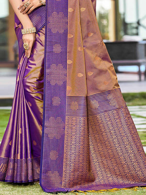 Graceful Violet Zari Woven Silk Blend Saree With Floral Motif Detailing & Elegant Tassels Pallu - Image 2