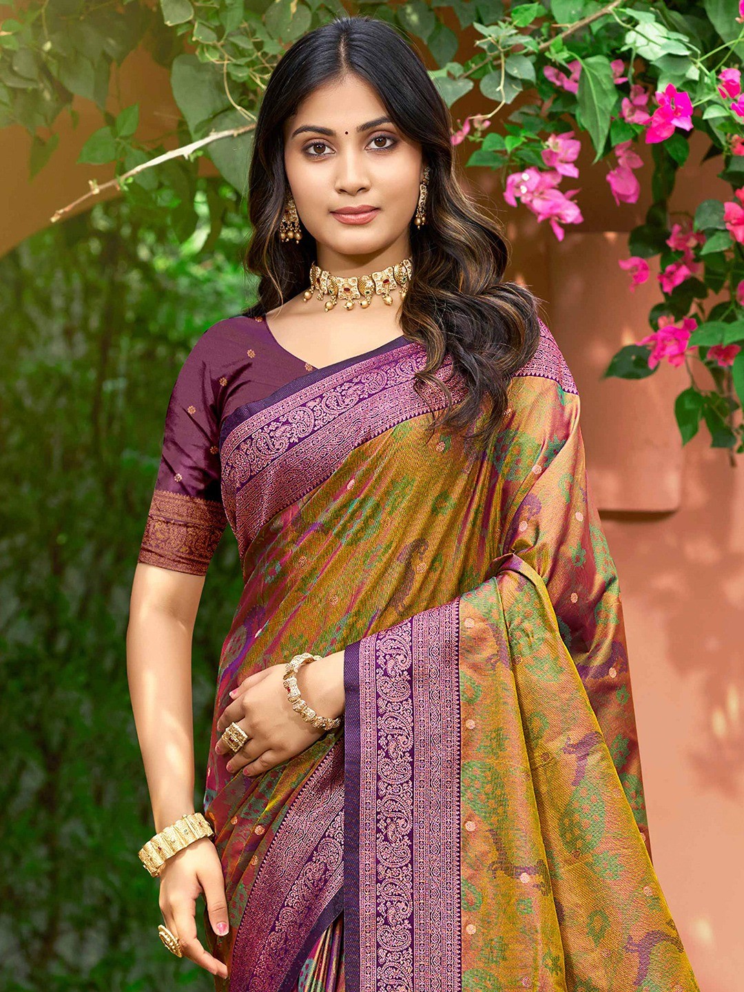 Luxury Dark Mustard Zari Woven Silk Blend Saree With Paisley Motif Border & Attractive Tassel Pallu - Image 5