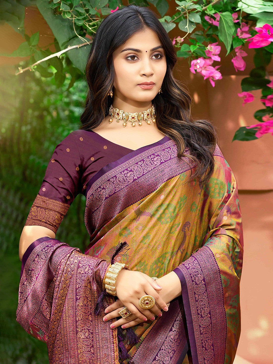Luxury Dark Mustard Zari Woven Silk Blend Saree With Paisley Motif Border & Attractive Tassel Pallu - Image 4