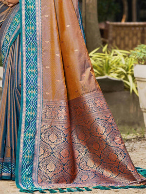 Graceful Brown Paisley & Floral Design Zari Work Silk Blend Saree With Attractive Tassels Pallu - Image 2