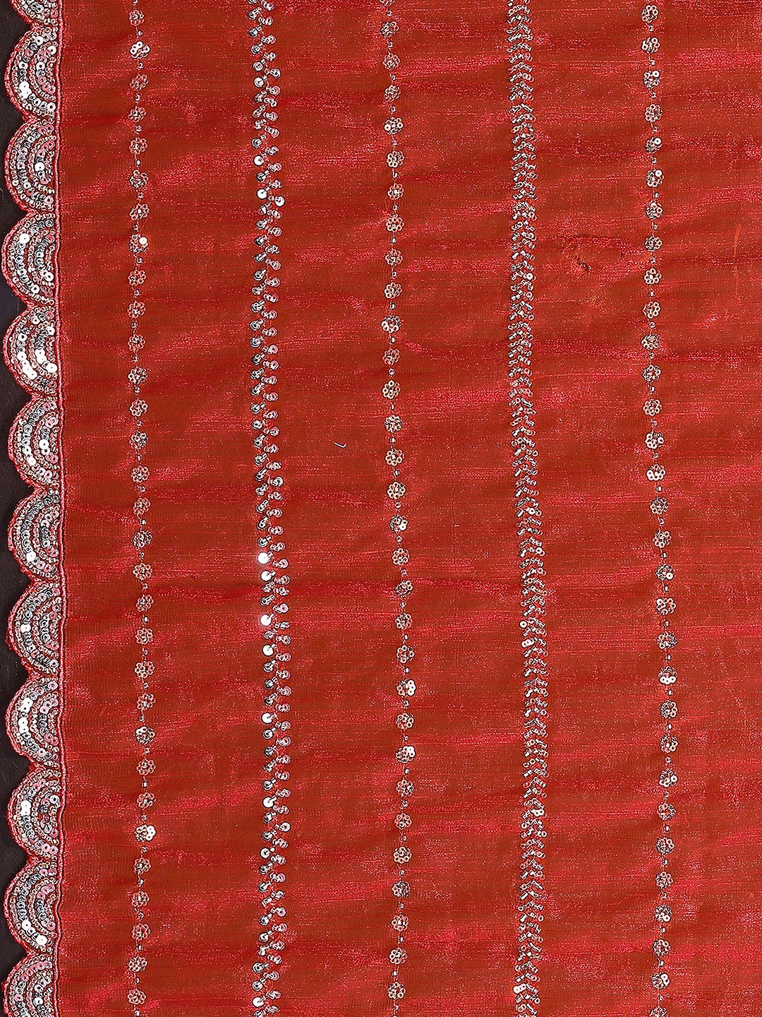 Radiant Gajari Pink Striped Pattern Satin Silk Saree Featuring Intricate Sequins & Beads Embellishment - Image 8