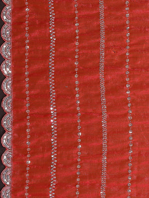 Radiant Gajari Pink Striped Pattern Satin Silk Saree Featuring Intricate Sequins & Beads Embellishment - Image 2