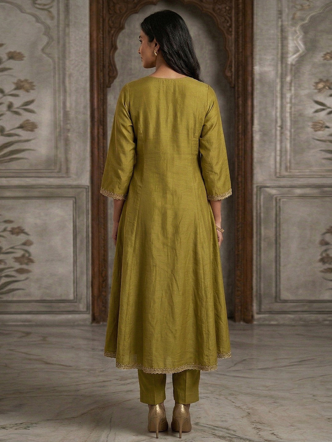 Olive Viscose A-Line Salwar Suit for Women with Delicate Embroidery For Elegant Ethnic Wear - Image 2