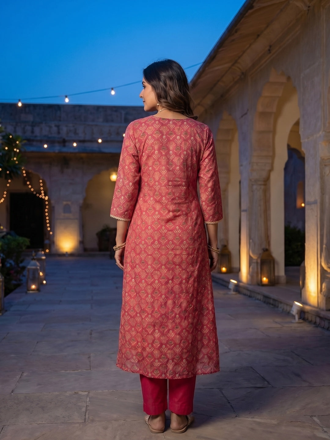 Pink Mul Chanderi Straight Suit Set with Subtle Print Classic Ethnic Look - Image 4
