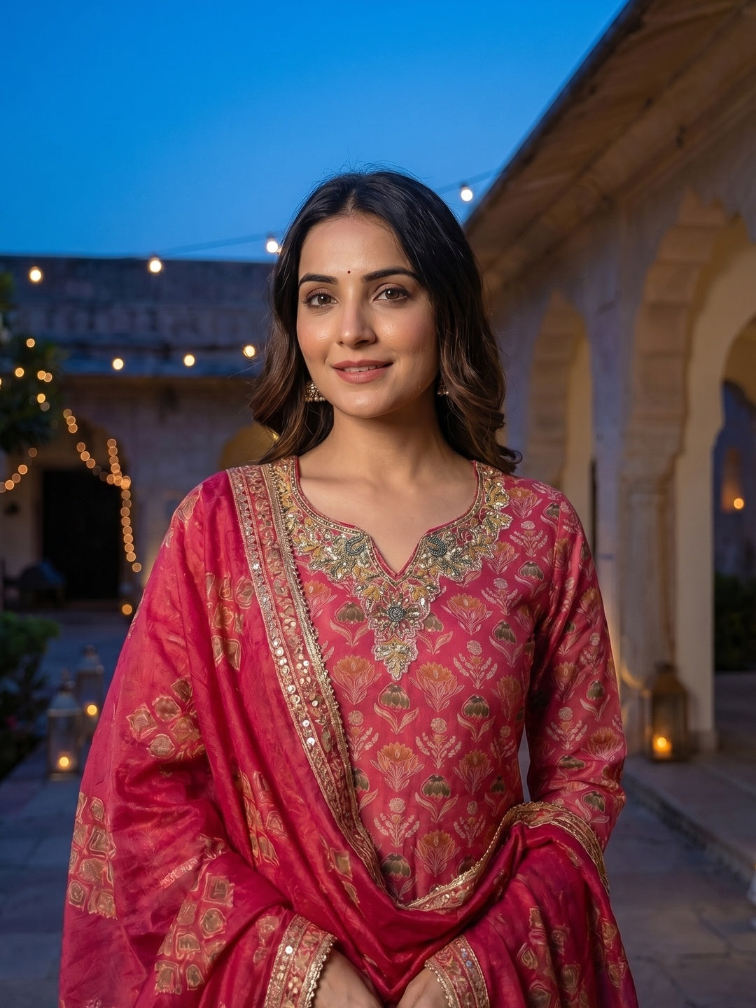 Pink Mul Chanderi Straight Suit Set with Subtle Print Classic Ethnic Look - Image 3