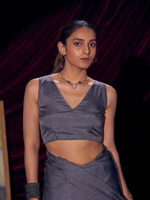 Designer Purple Satin Saree with Subtle Detailing Modern Party Outfit - Image 2