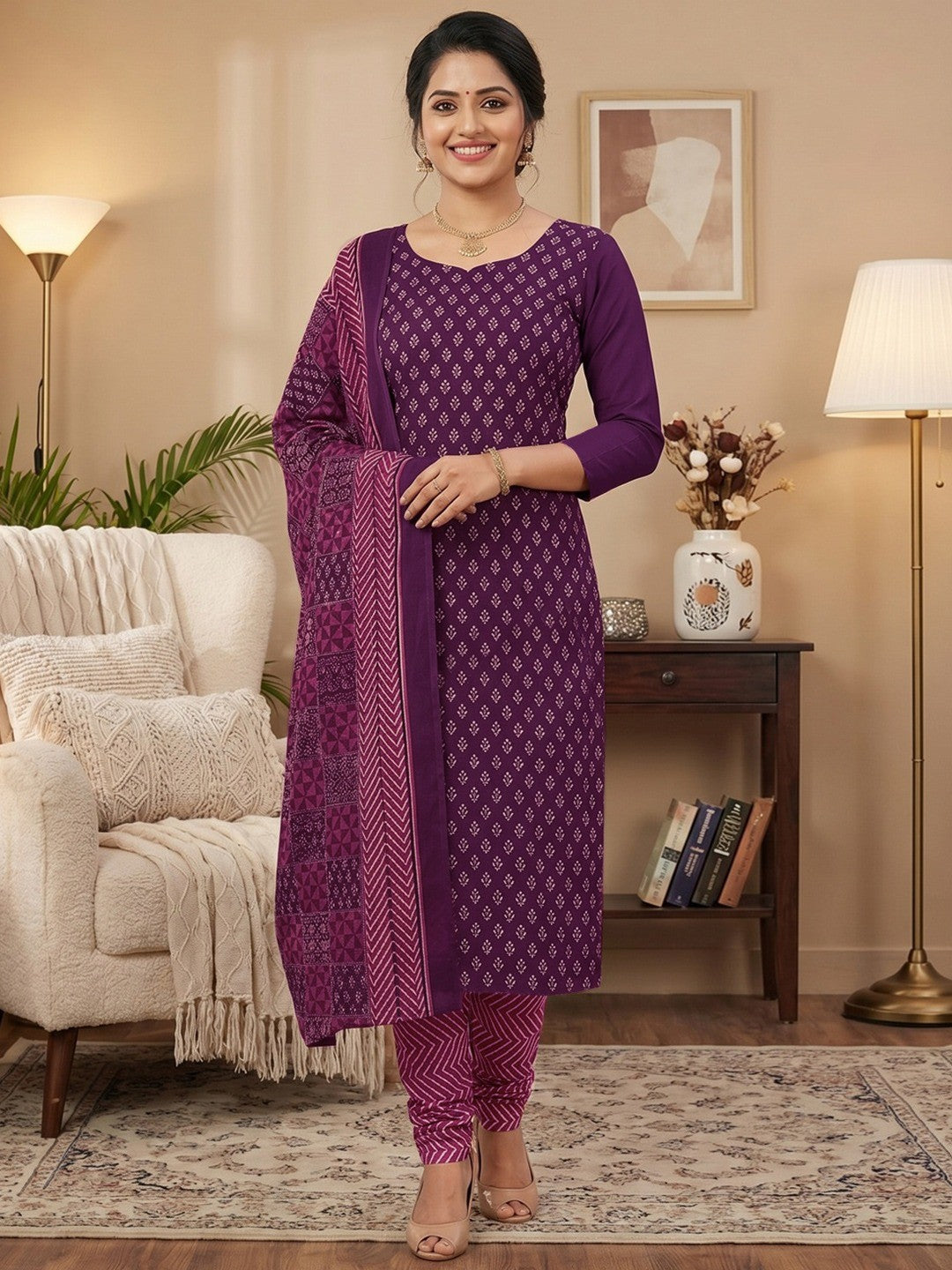 Exclusive Wine Floral Printed Rayon Dress Material With Delicate Design Finish - Image 2