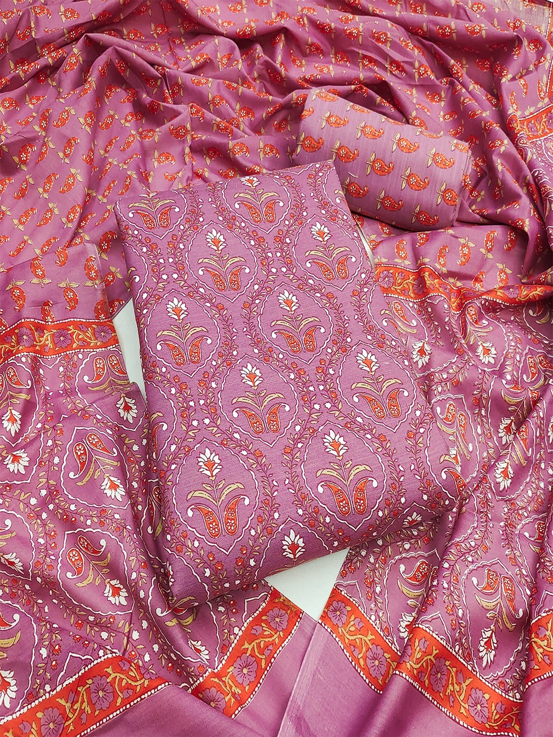 Exclusive Mauve Floral Printed Rayon Dress Material With Delicate Design Finish - Image 1