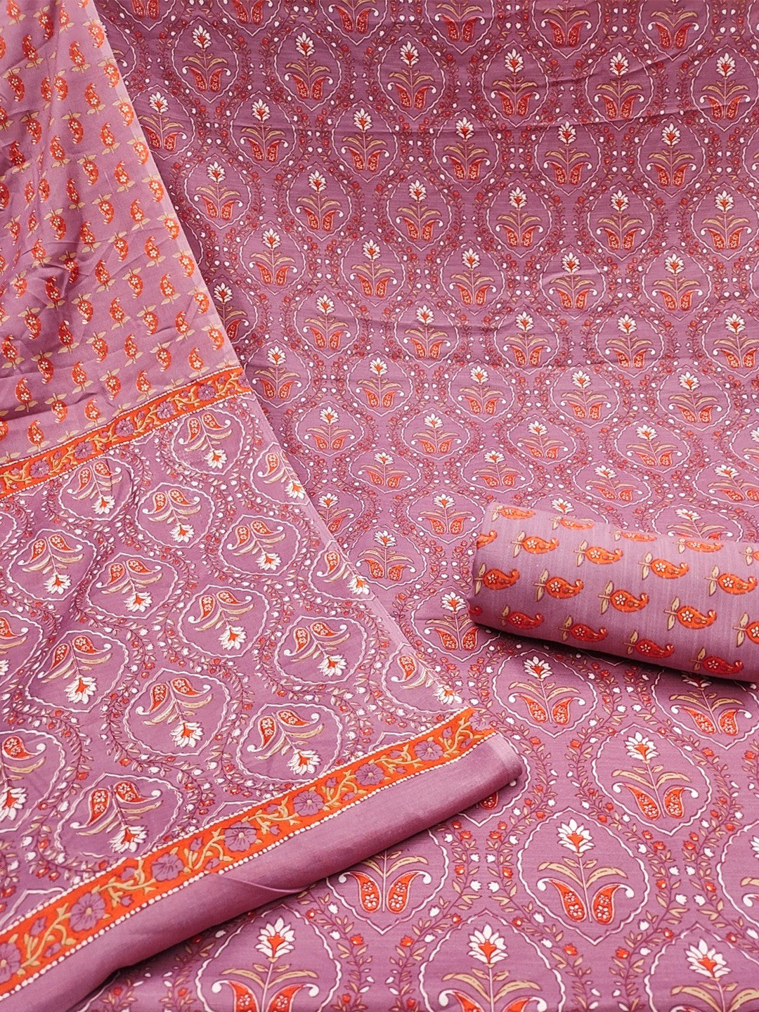 Exclusive Mauve Floral Printed Rayon Dress Material With Delicate Design Finish - Image 3