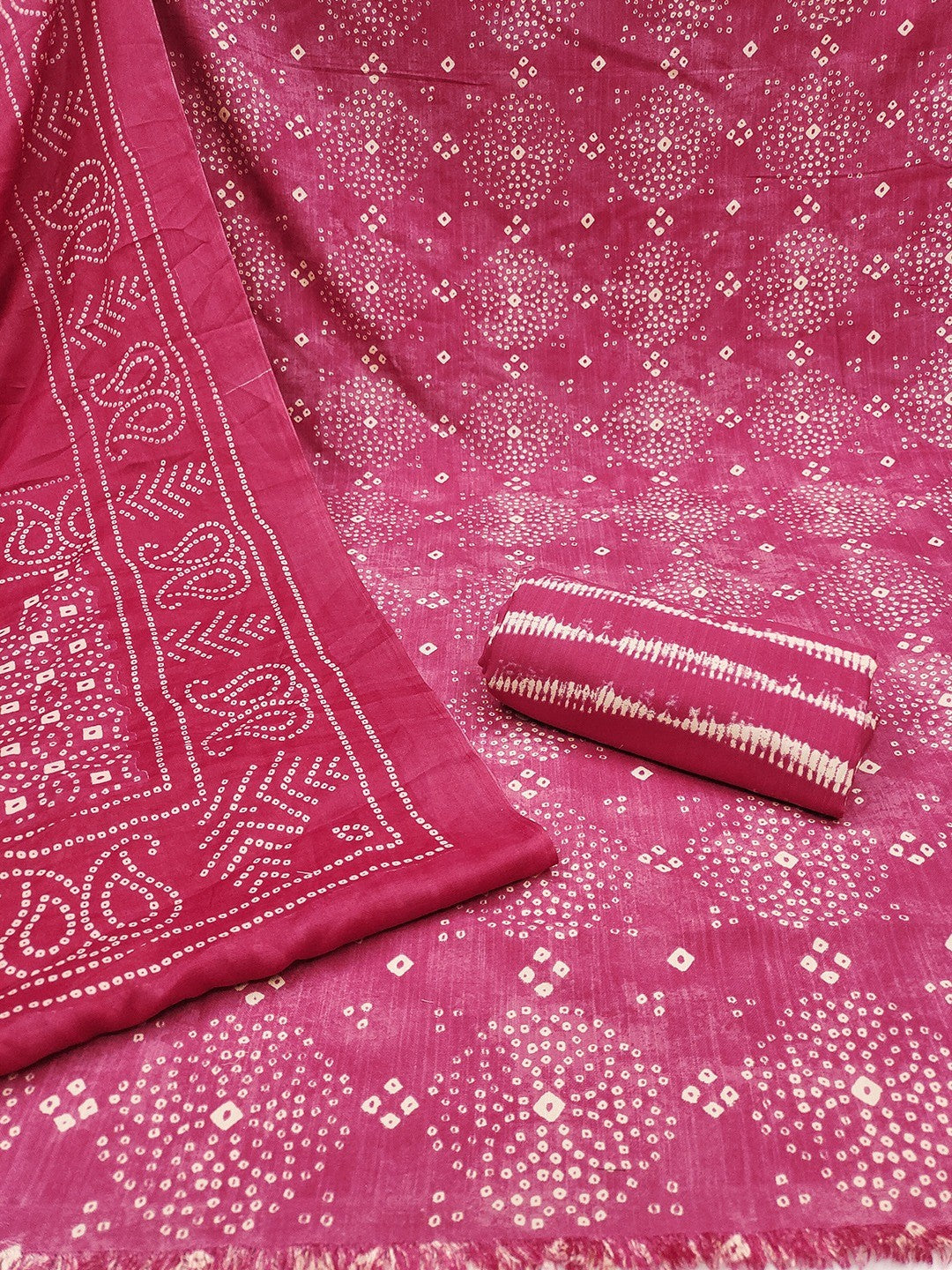 Exclusive Pink Bandhani Printed Rayon Dress Material With Delicate Design Finish - Image 3