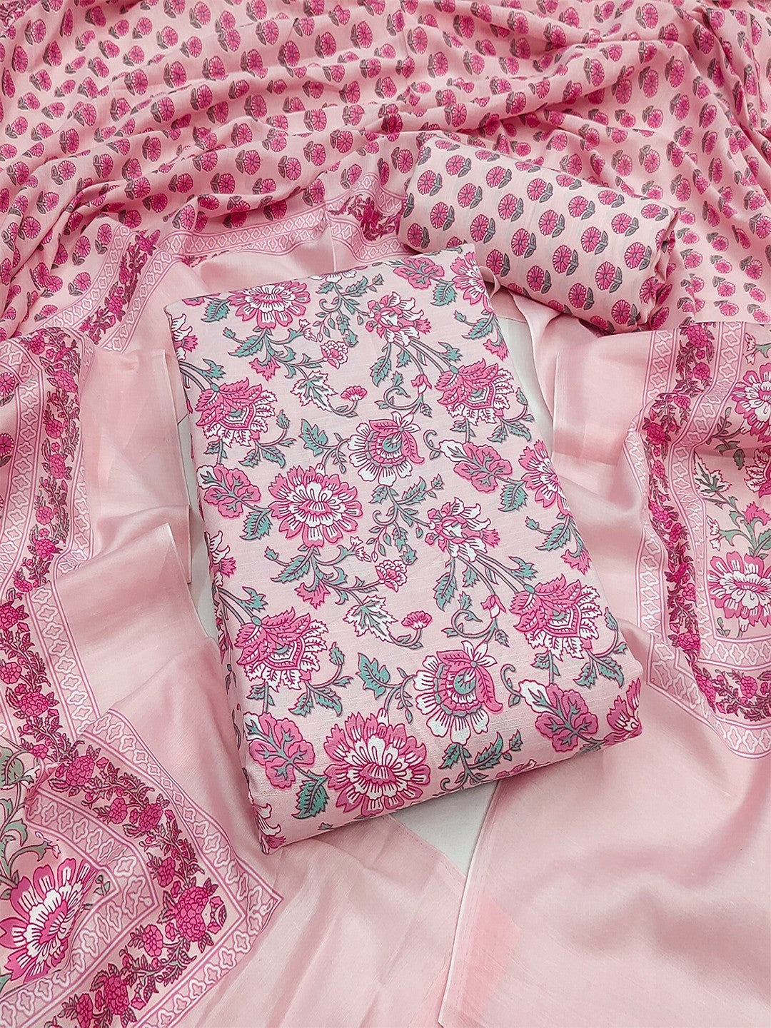 Exclusive Light Pink Floral Printed Rayon Dress Material With Delicate Design Finish - Image 1