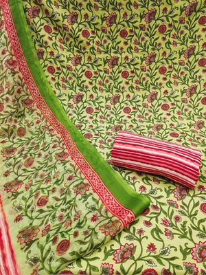 Green Floral Printed Rayon Unstitched Dress Material with Dupatta - Image 2