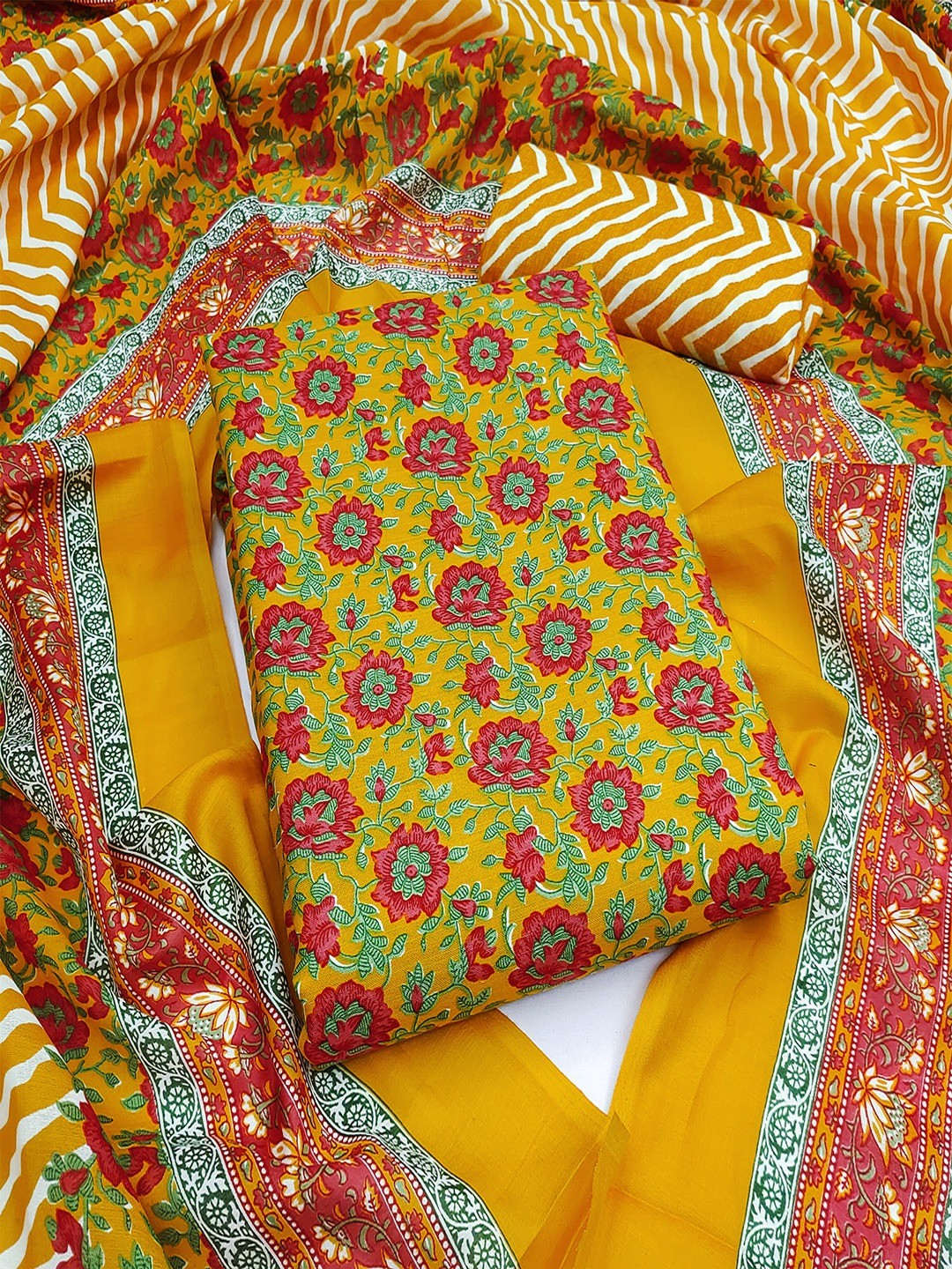 Exclusive Mustard Floral Printed Rayon Dress Material With Delicate Design Finish - Image 1