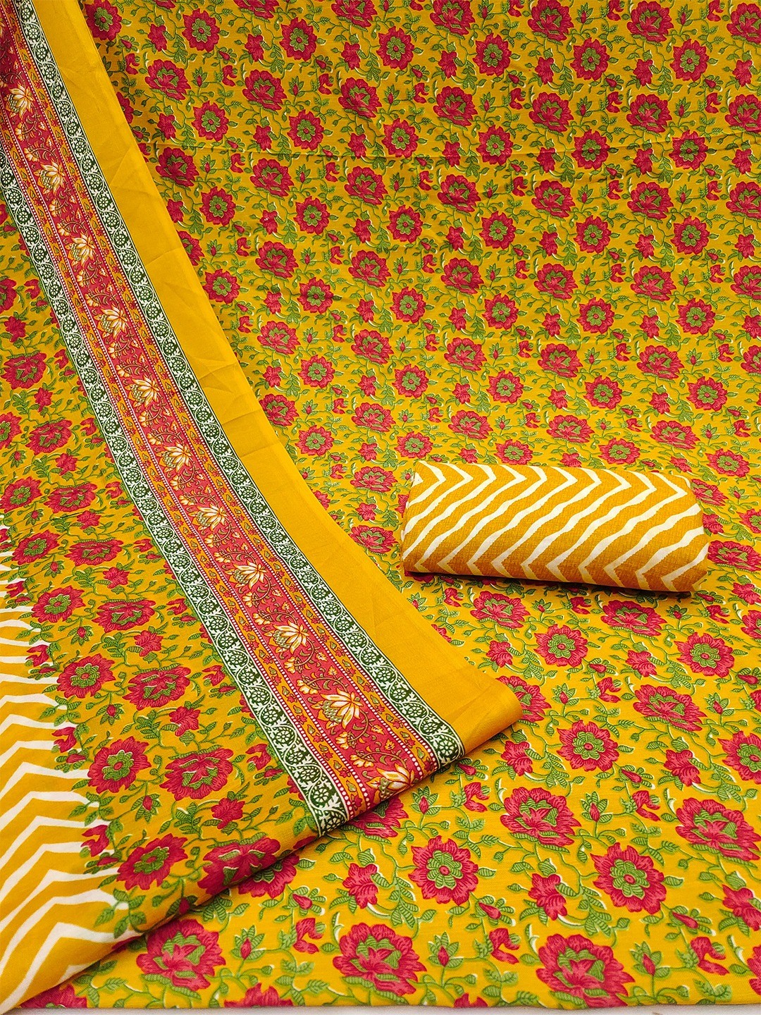Exclusive Mustard Floral Printed Rayon Dress Material With Delicate Design Finish - Image 3