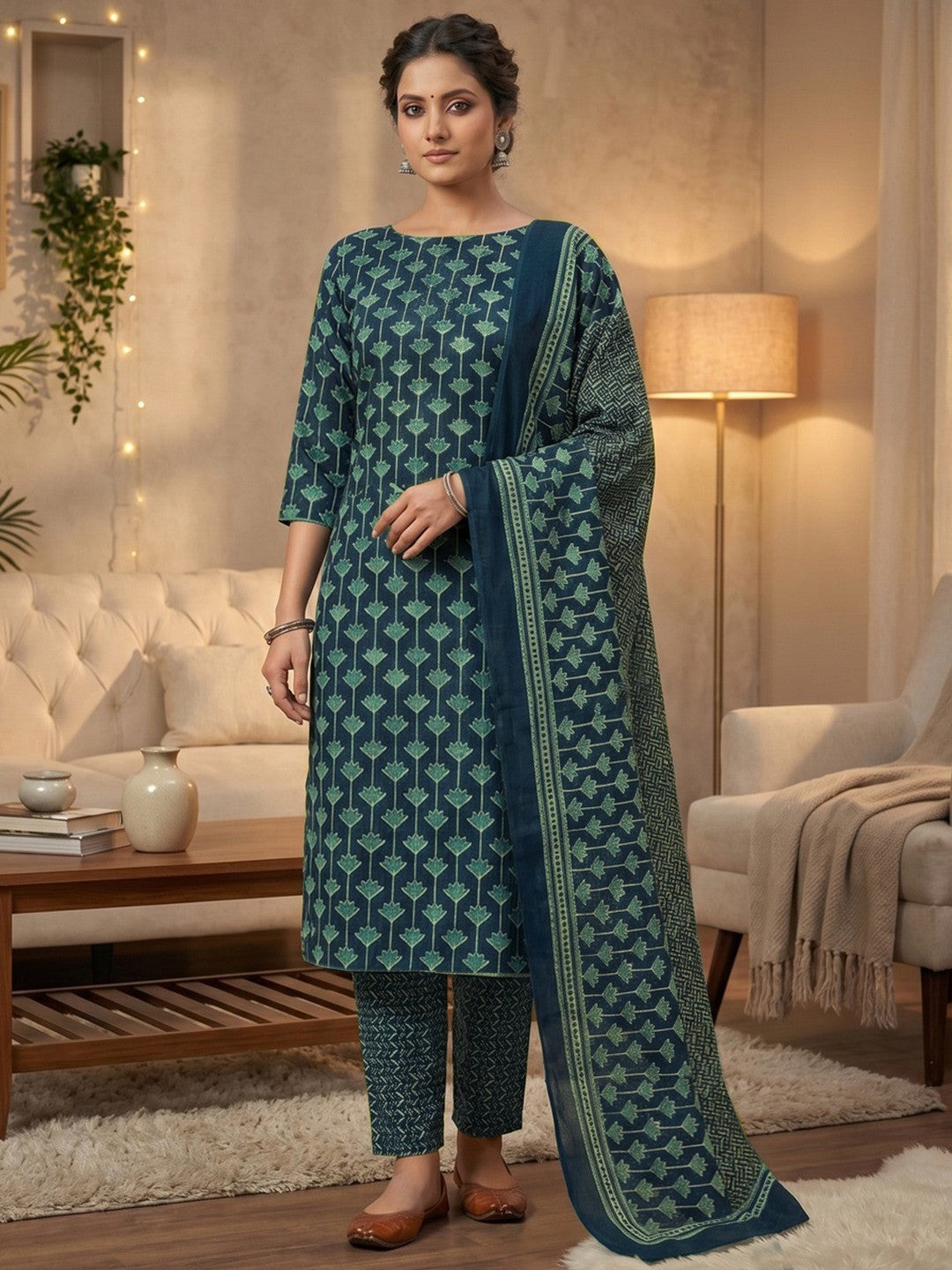 Exclusive Blue Floral Printed Rayon Dress Material With Delicate Design Finish - Image 2
