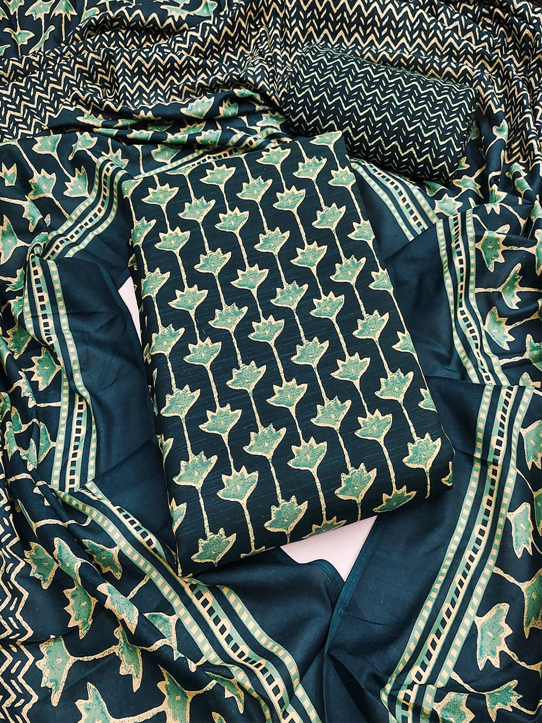 Exclusive Blue Floral Printed Rayon Dress Material With Delicate Design Finish - Image 1