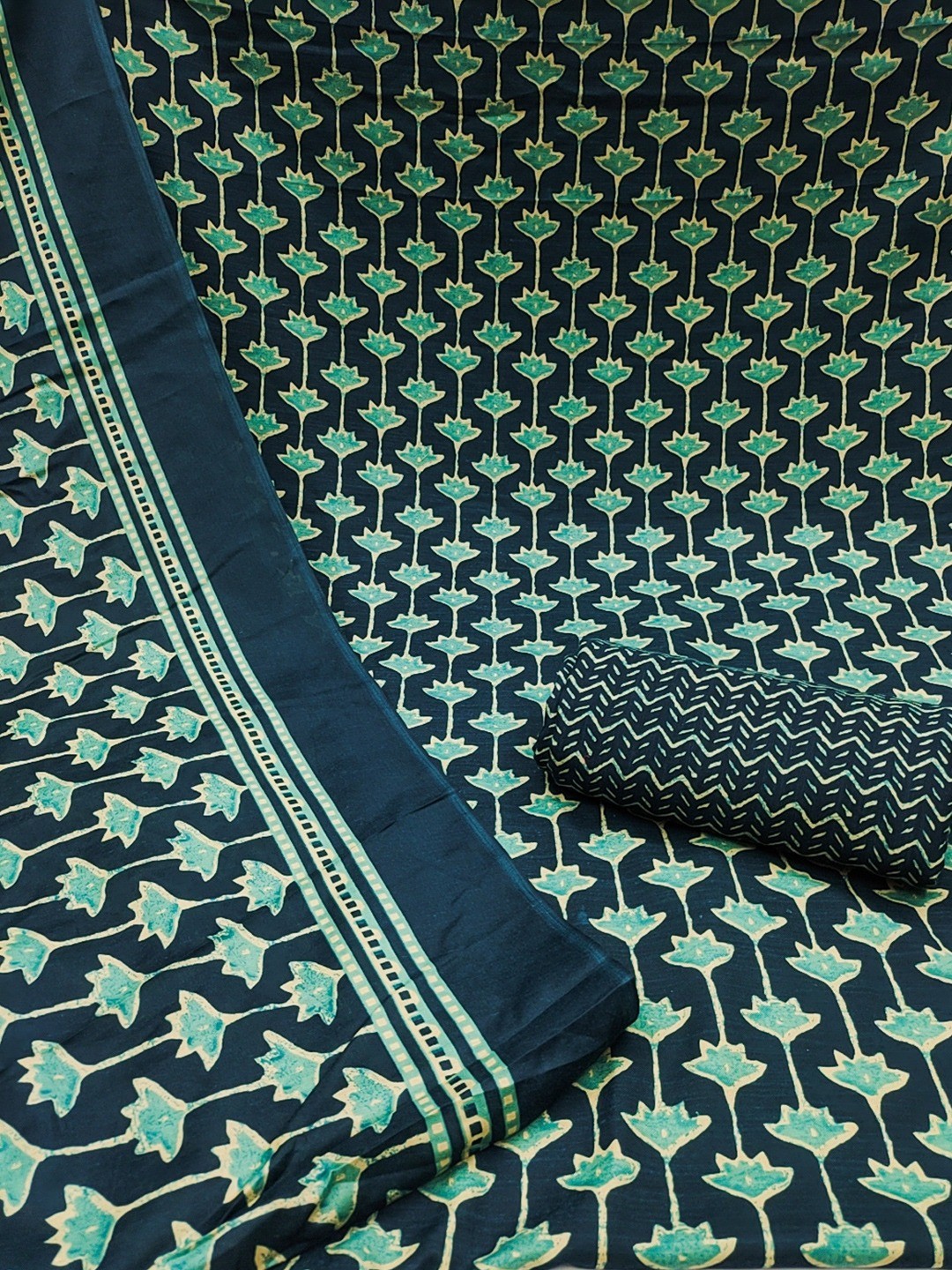 Exclusive Blue Floral Printed Rayon Dress Material With Delicate Design Finish - Image 3