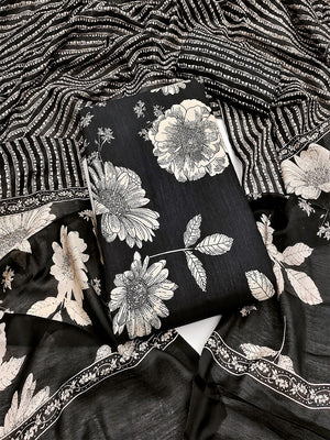 Exclusive Black Floral Printed Rayon Dress Material With Delicate Design Finish - Image 2