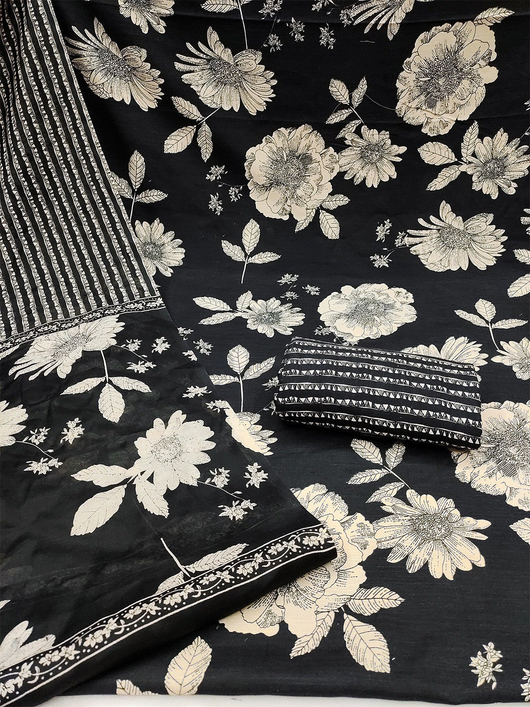Exclusive Black Floral Printed Rayon Dress Material With Delicate Design Finish - Image 3