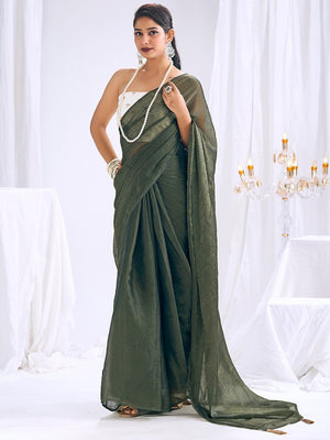 Graceful Green Art Silk Party Wear Saree With Minimal Solid Design & Tassel Pallu - Image 1