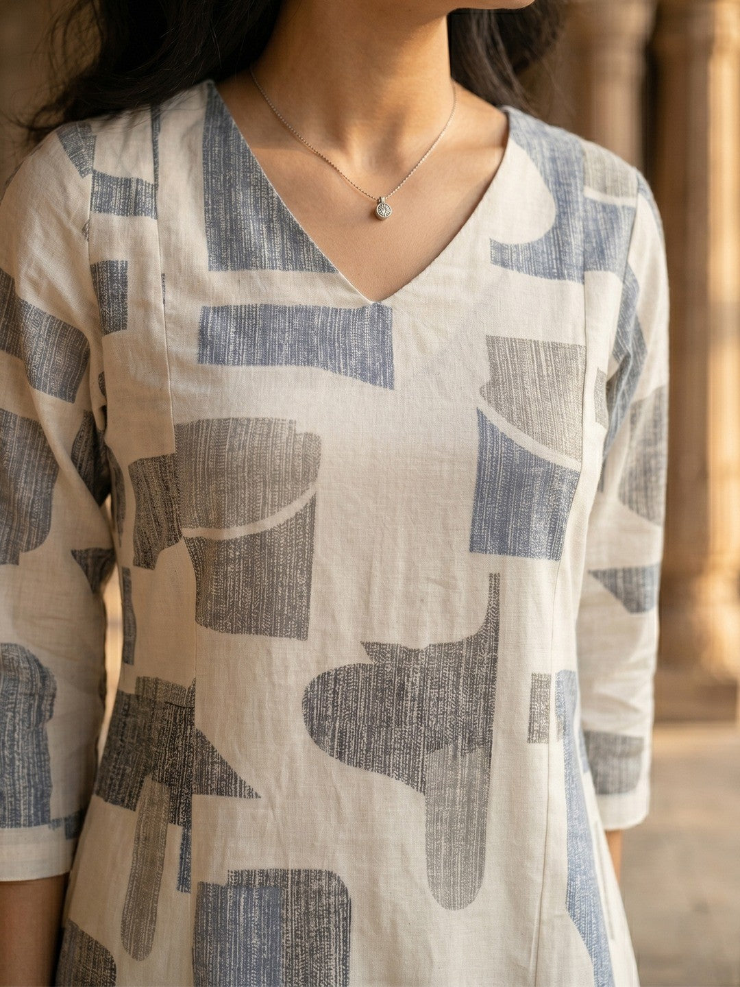 Blue Abstract Print Pure Cotton A-Line Top Bottom Set for Casual Wear - Image 2