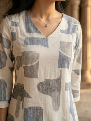Blue Abstract Print Pure Cotton A-Line Top Bottom Set for Casual Wear - Image 2
