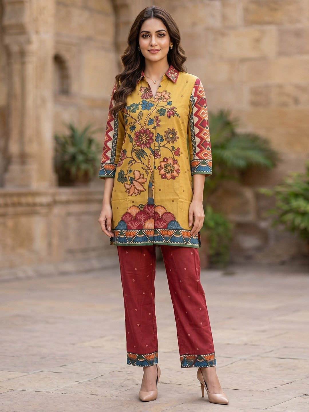 Trendy Olive Cotton Two-Piece Set for Casual & Office Wear - Image 1
