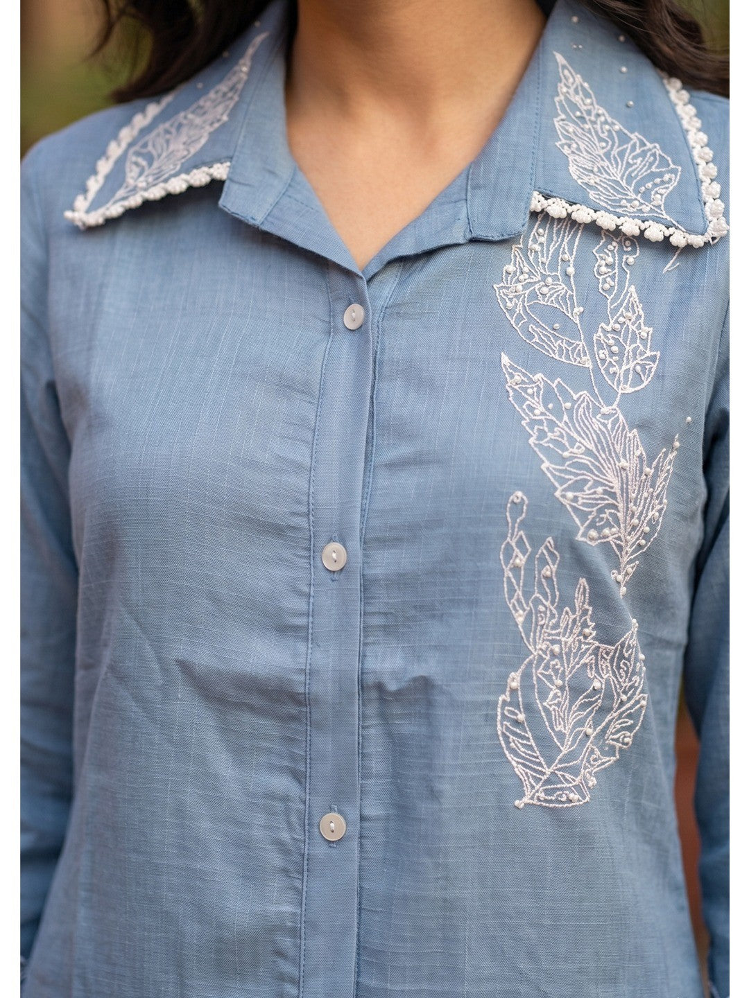 Stylish Blue Viscose Co-ord Set with Intricate Embroidered Work - Image 3