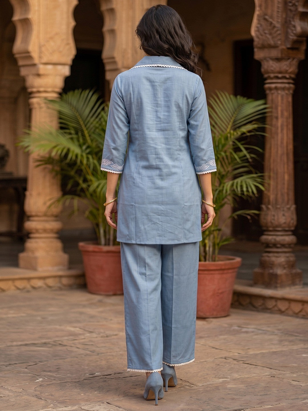 Stylish Blue Viscose Co-ord Set with Intricate Embroidered Work - Image 3