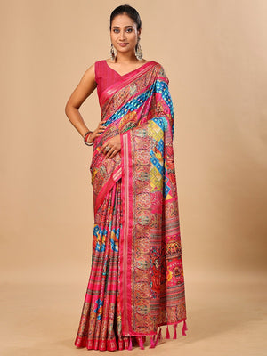 Elegant Pink Floral & Paisley Digital Printed Tussar Silk Saree with Tassels Pallu - Image 1