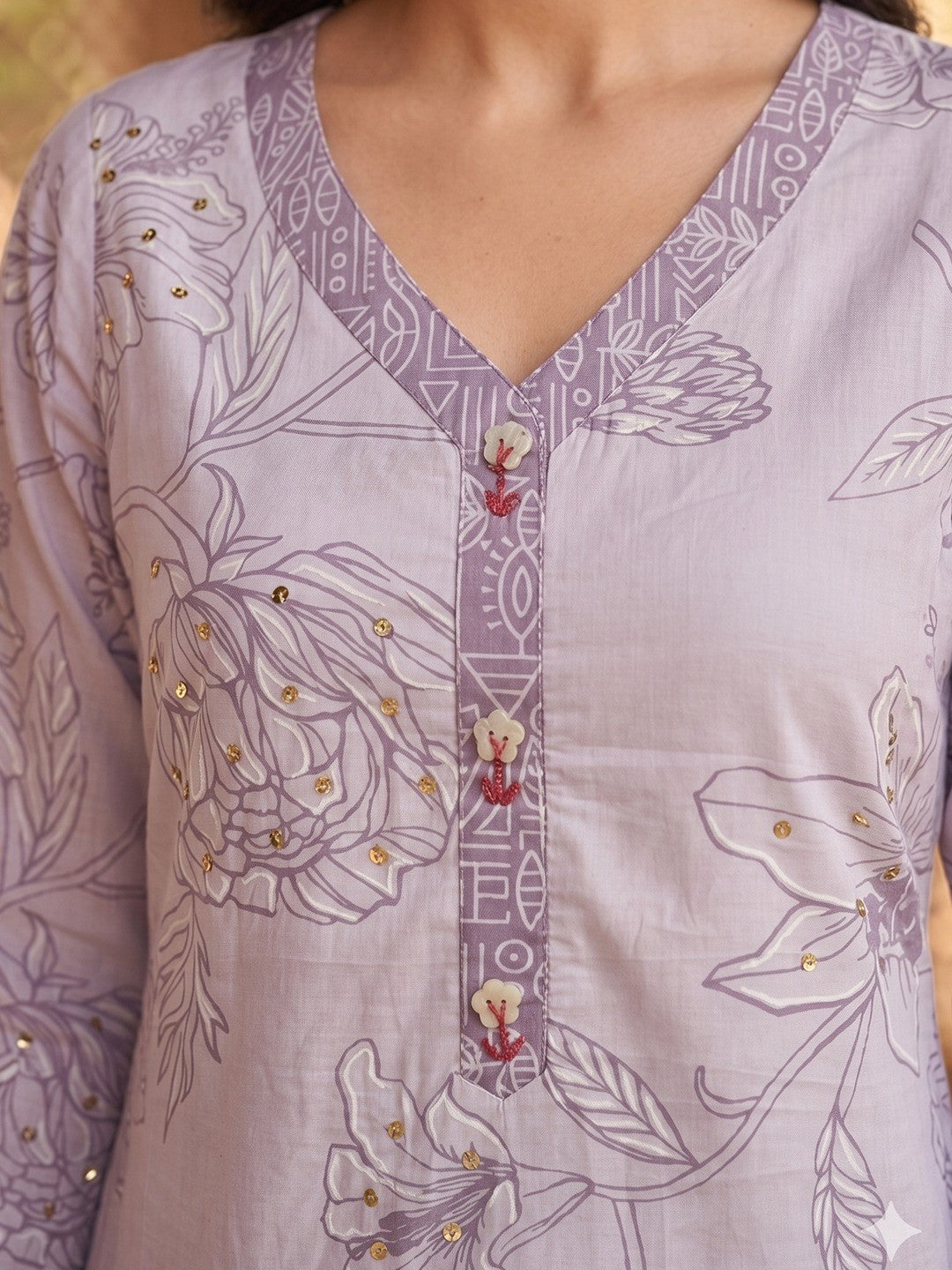Purple Pure Cotton Salwar Suit with Floral Print and Dupatta Easy Comfortable Fit - Image 4