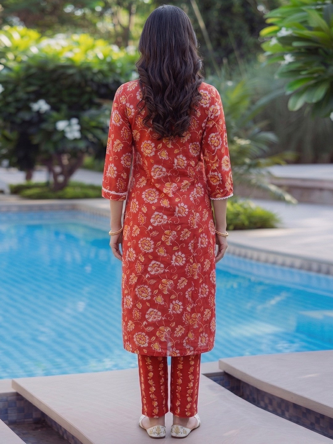 Red Floral Cotton Salwar Suit Set with Dupatta Soft Comfortable Ethnic Wear - Image 4