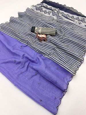 Stylish Lavender Linen Saree with Multicolor Printed Motifs Minimal Elegant Look - Image 2
