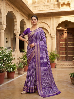 Purple Dola Silk Saree with Leheriya Pattern Modern Ethnic Style - Image 1