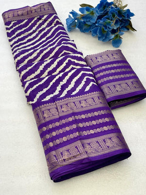 Purple Dola Silk Saree with Leheriya Pattern Modern Ethnic Style - Image 2