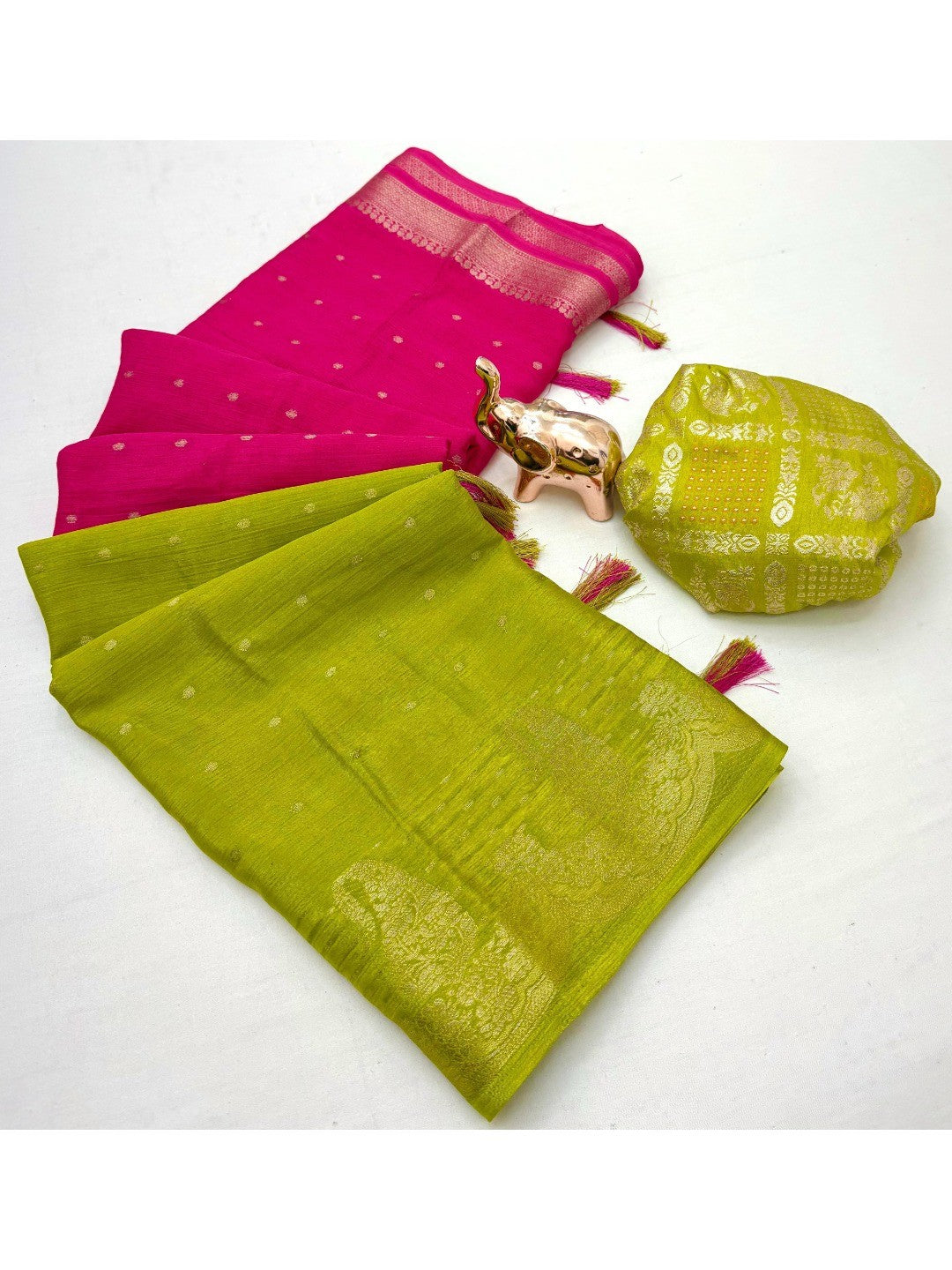 Multicolor Chinon Saree with Woven Zari Work Rich Traditional Look - Image 2