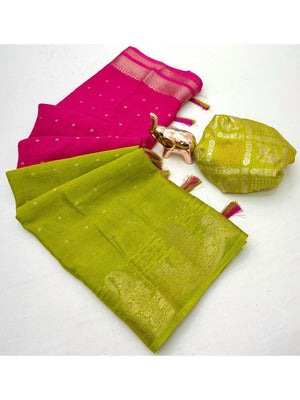 Multicolor Chinon Saree with Woven Zari Work Rich Traditional Look - Image 2
