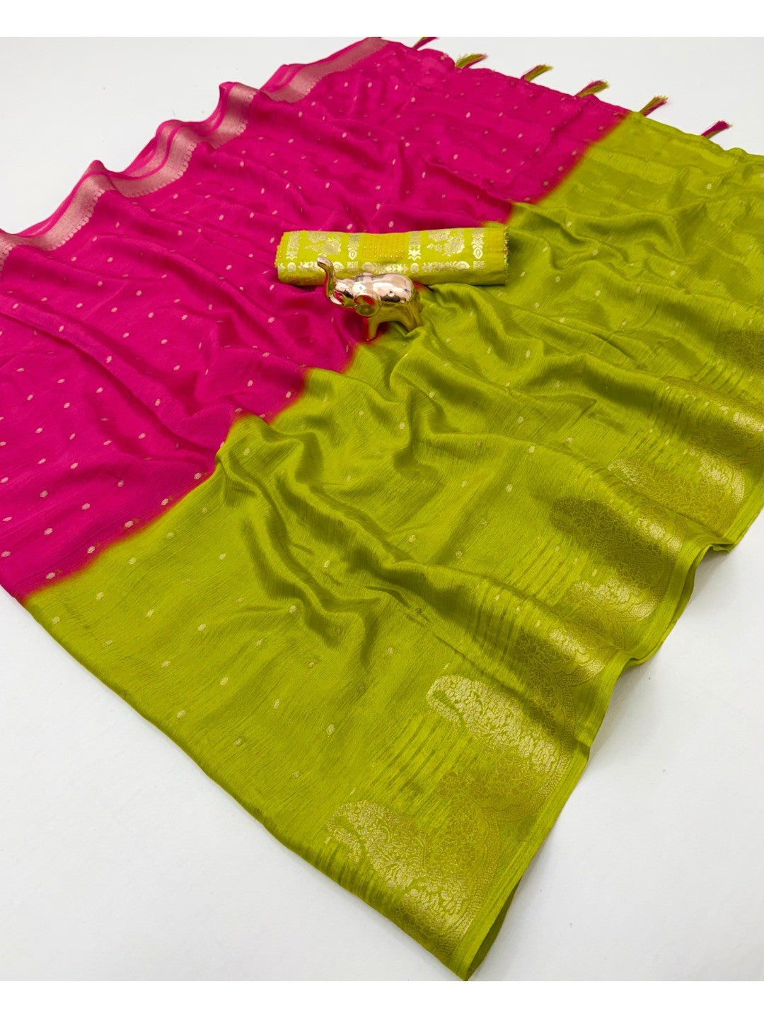 Multicolor Chinon Saree with Woven Zari Work Rich Traditional Look - Image 3