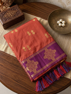 Elegant Orange Silk Blend Saree with Zari Work Border - Image 2