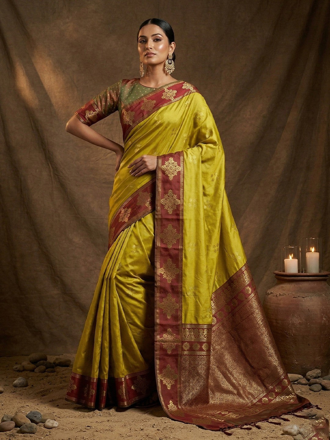 Designer Mustard Silk Blend Saree with Zari Work Border Modern Ethnic Style - Image 3