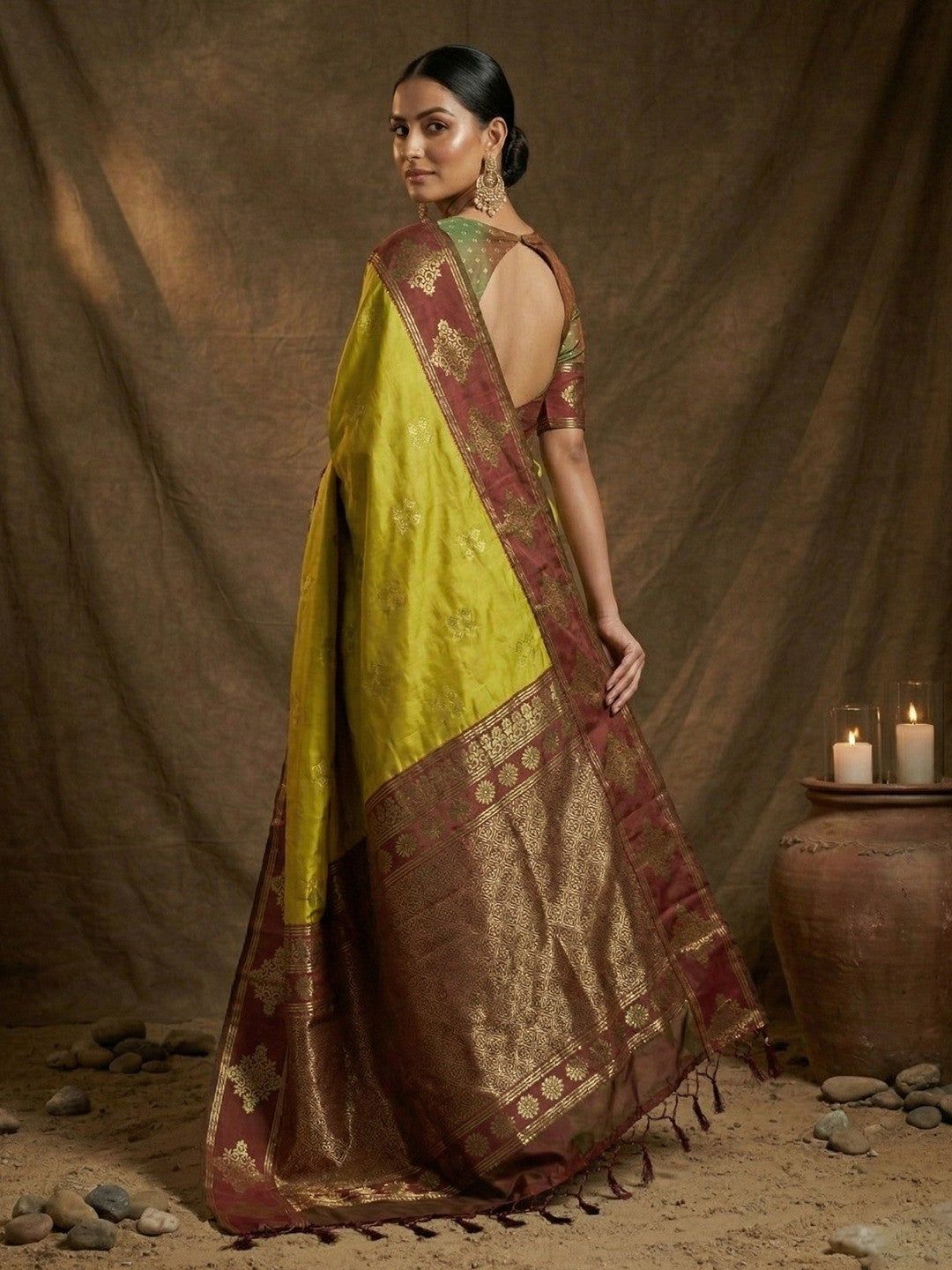 Designer Mustard Silk Blend Saree with Zari Work Border Modern Ethnic Style - Image 4