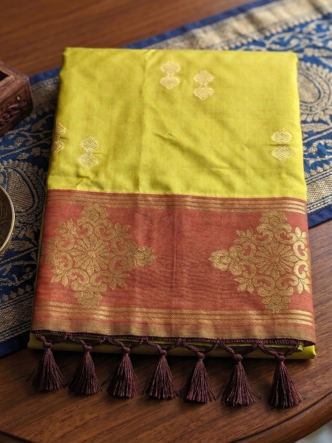 Designer Mustard Silk Blend Saree with Zari Work Border Modern Ethnic Style - Image 2